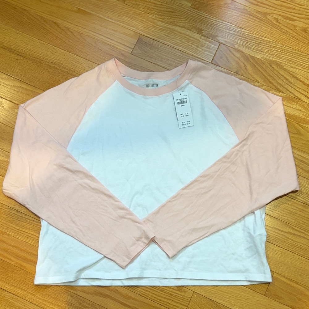 Hollister Pink and White Raglan Tee